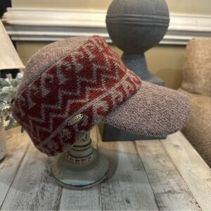 Scala Women’s Cadet Hat Wool Gray Maroon Geometric Pattern